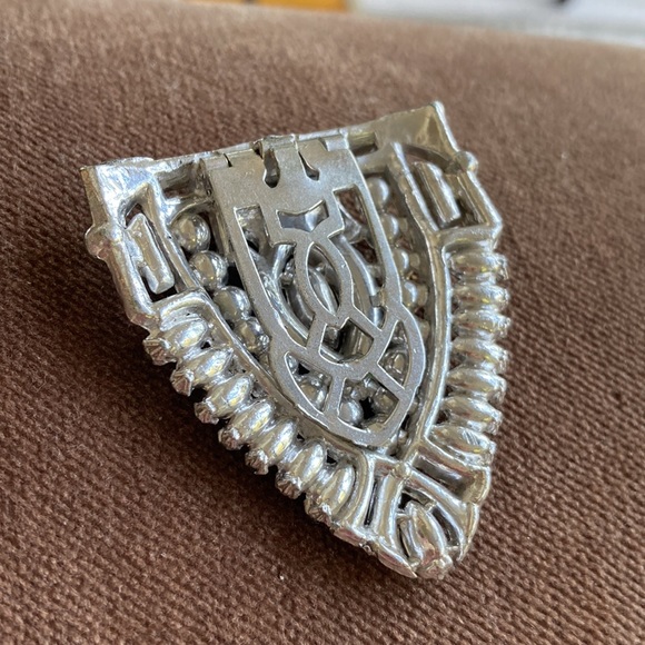 Large glass stones paste 1920s deco dress clip. Antique. - Picture 6 of 10